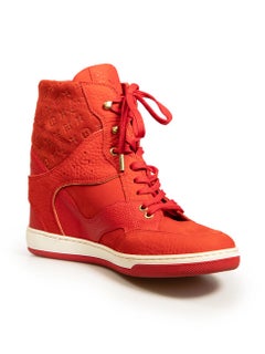 Louis Vuitton Red Leather High-Top Wedge Trainers Size IT 38