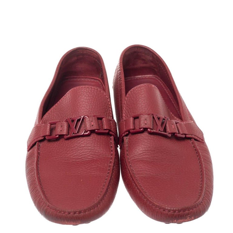 Louis Vuitton Red Leather Hockenheim Slip On Loafers Size 43 at