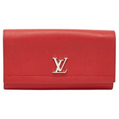 Used Louis Vuitton Red Leather Lockme II Wallet