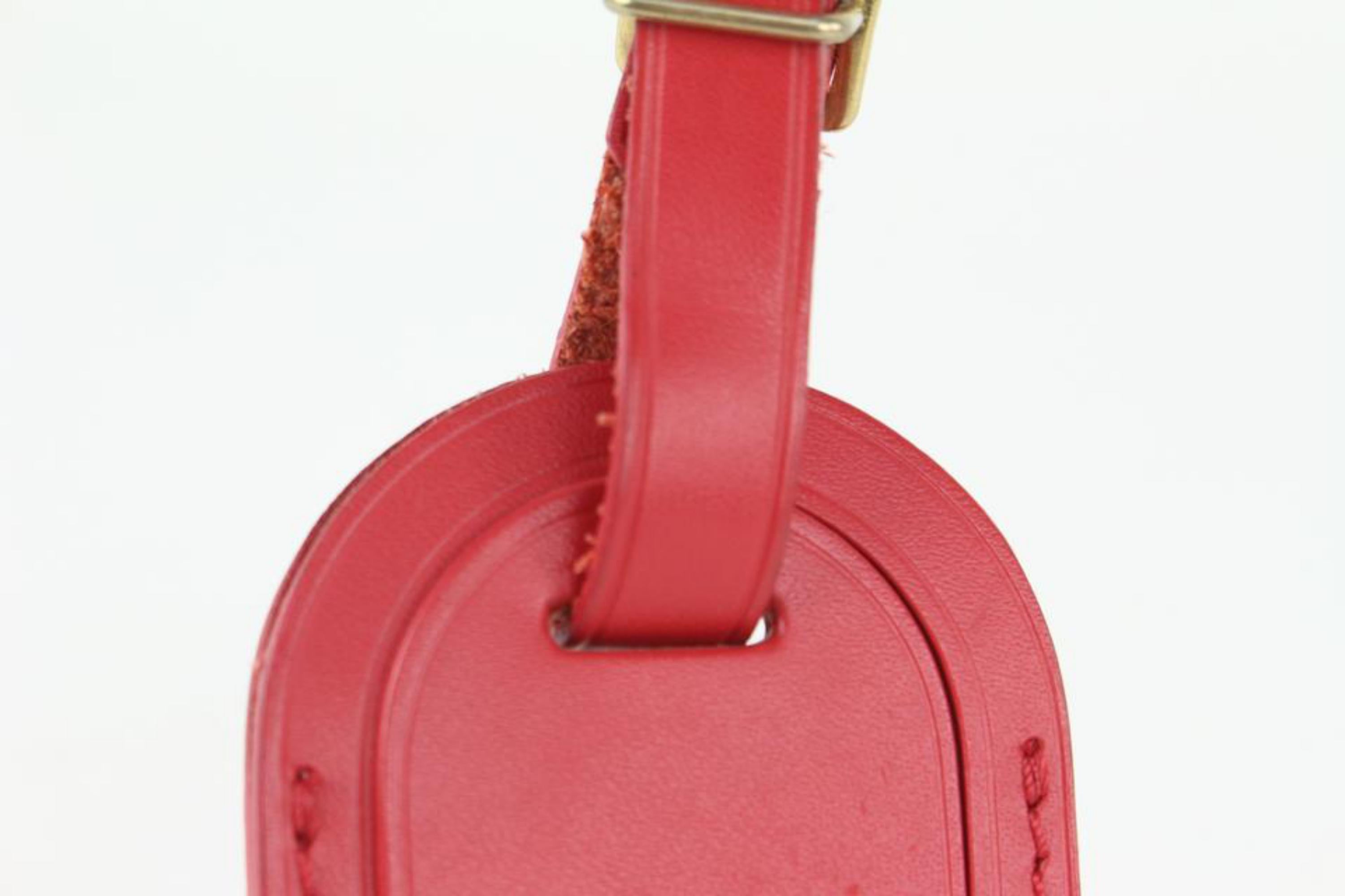 Women's or Men's Louis Vuitton Red Leather Luggage Tag 108lv52 For Sale