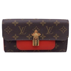Louis Vuitton Red Leather Monogram Canvas Flower Lock Long Wallet