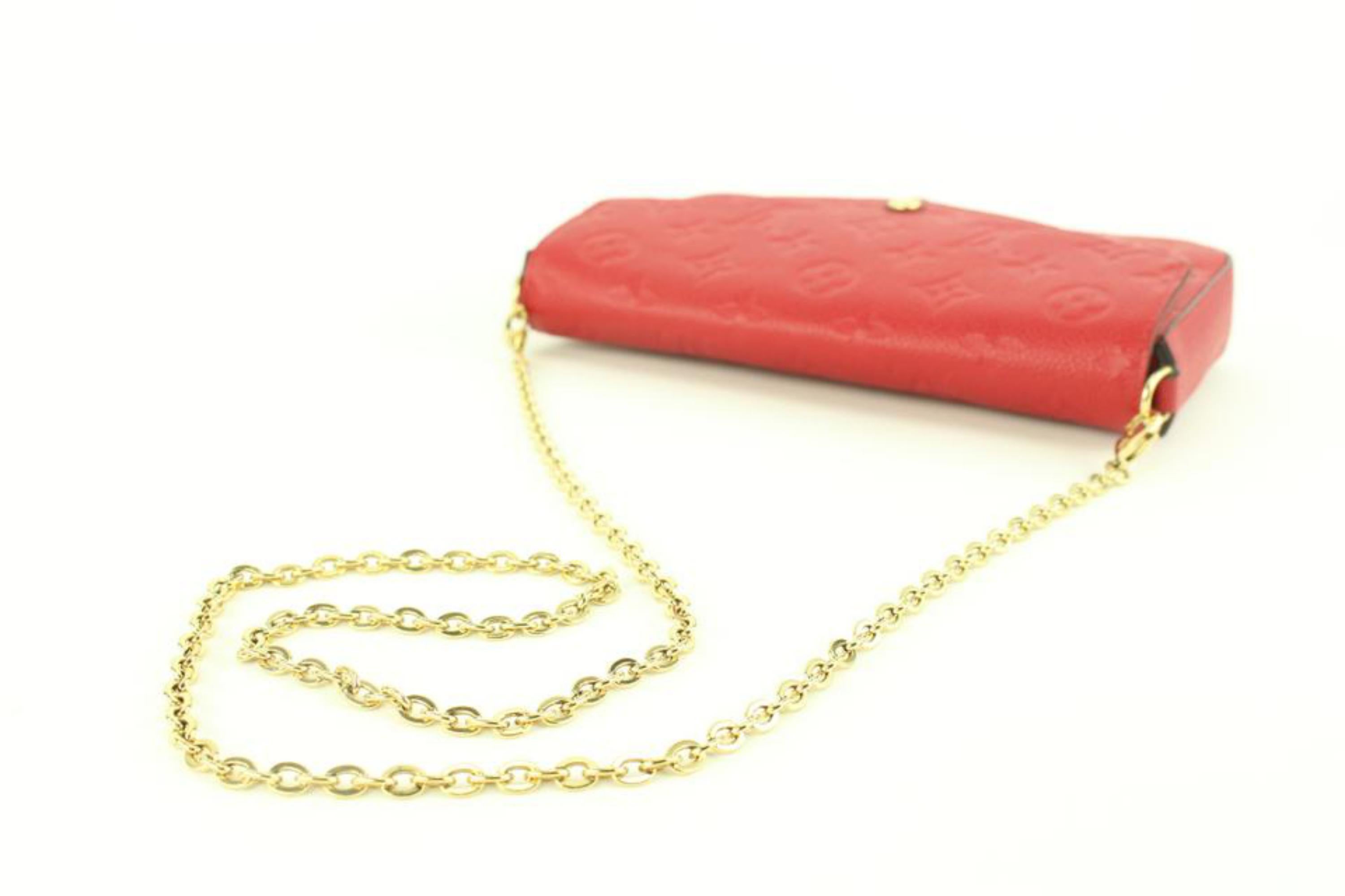 Louis Vuitton Red Leather Monogram Empreinte Pochette Felicie Crossbody Bag In Excellent Condition In Dix hills, NY