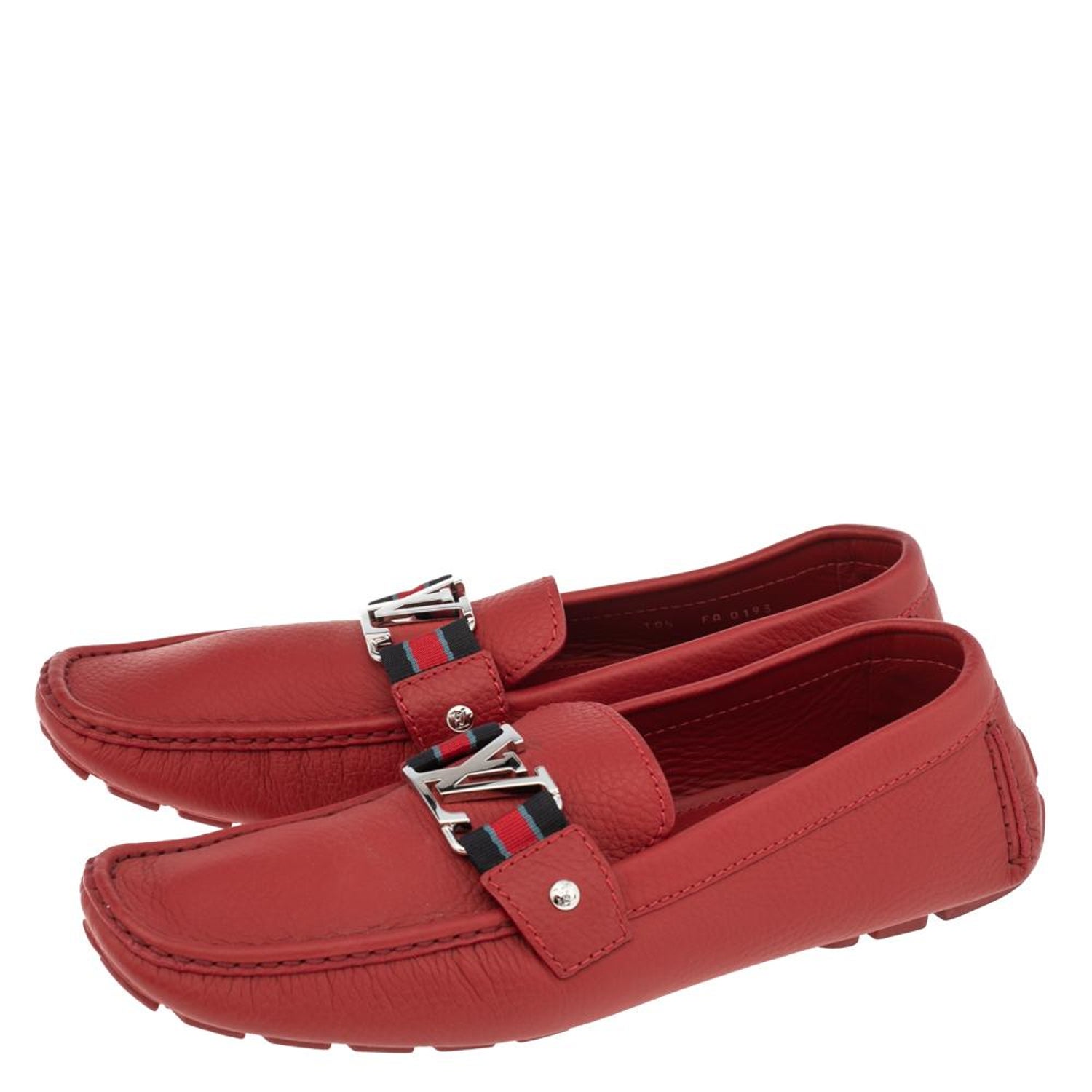 Louis Vuitton Red Leather Monte Carlo Loafers Size 44.5 at 1stDibs