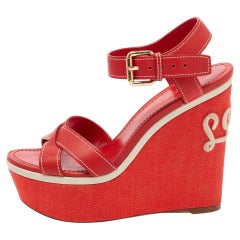 Louis Vuitton Red Leather Platform Ankle Strap Sandals Size 36