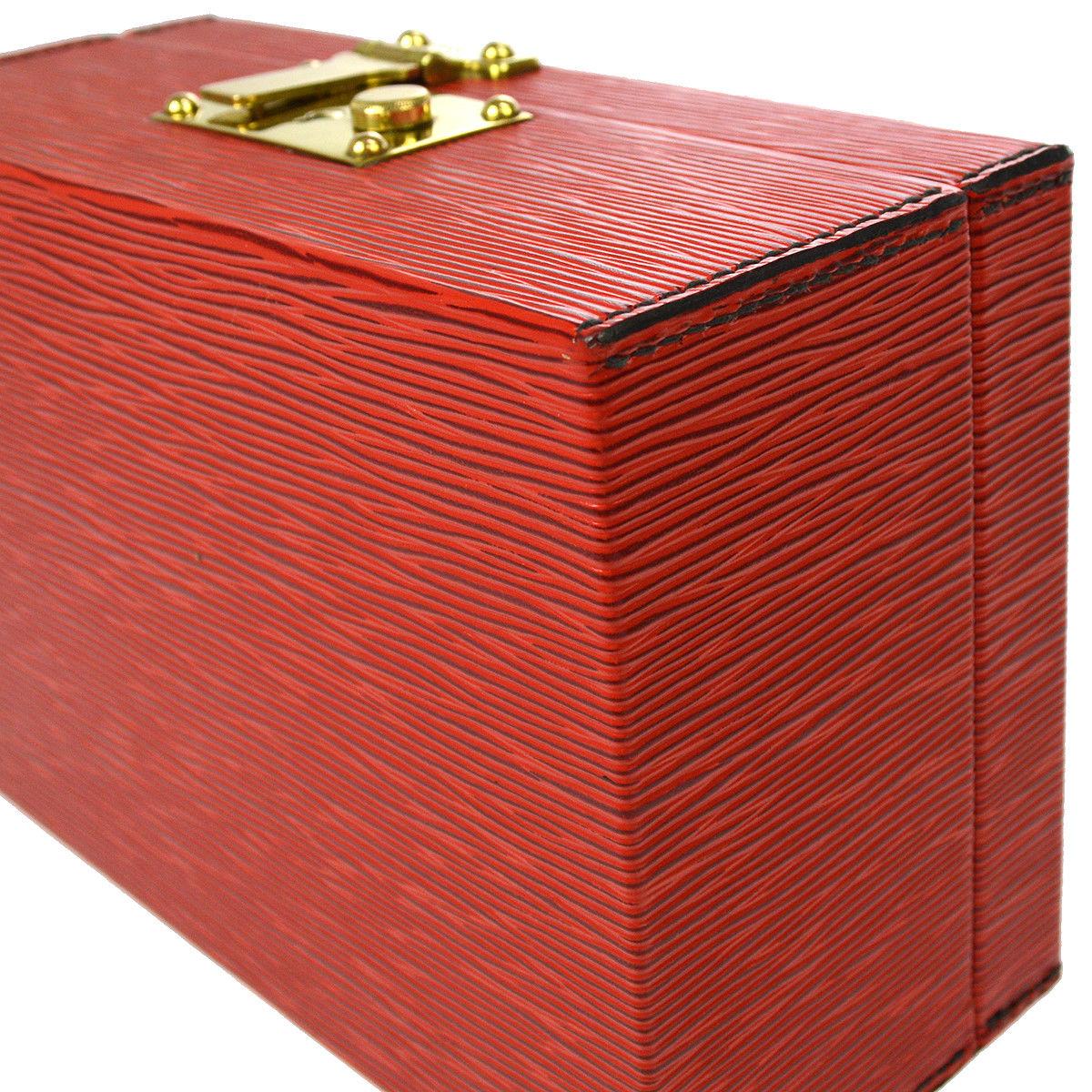 Louis Vuitton Red Leather Top Handle Satchel Vanity Cosmetic Travel Bag 1