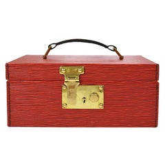 Louis Vuitton Red Leather Top Handle Satchel Vanity Cosmetic Travel Bag