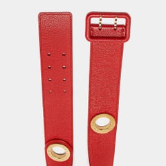 Louis Vuitton Red Leather Wide Buckle Belt 75CM