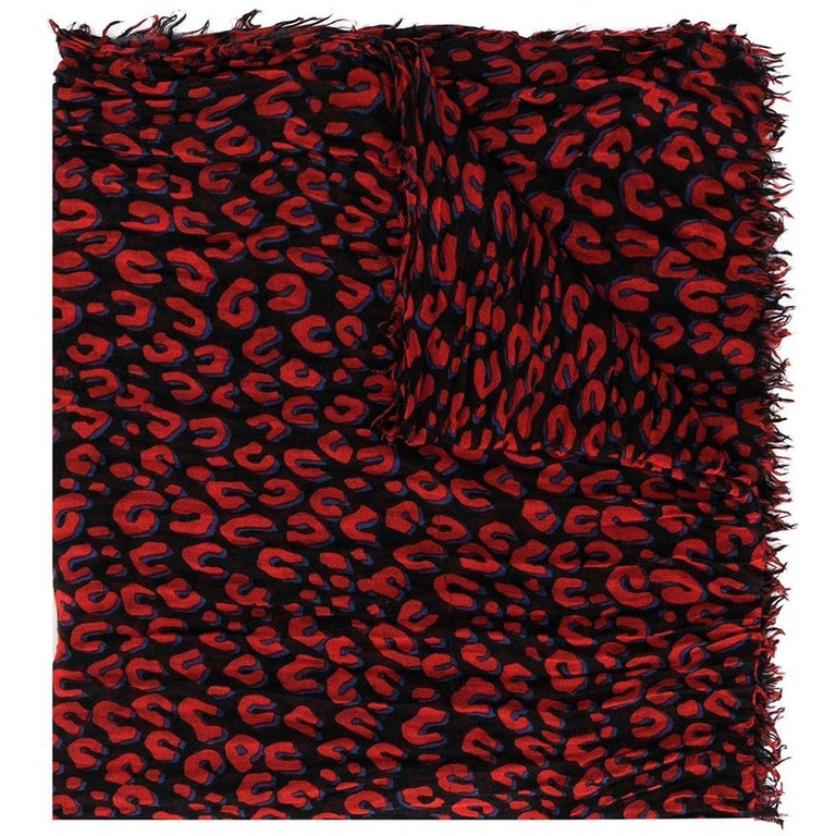 Louis Vuitton Red Leopard Print Scarf at 1stDibs