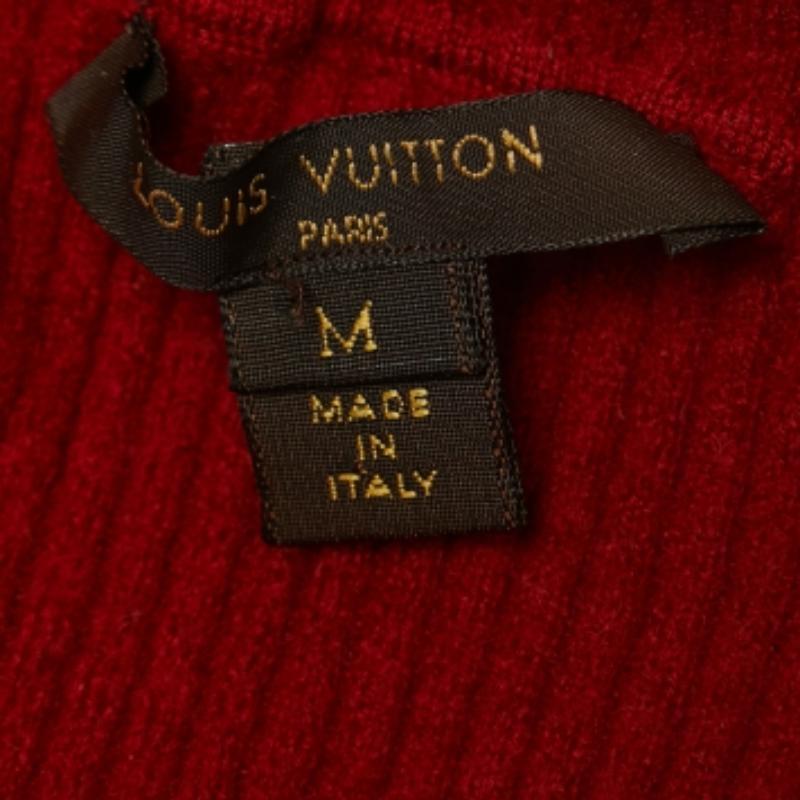 Marrone Louis Vuitton Red Leopard print Silk & Wool Short Sleeve Top M in vendita