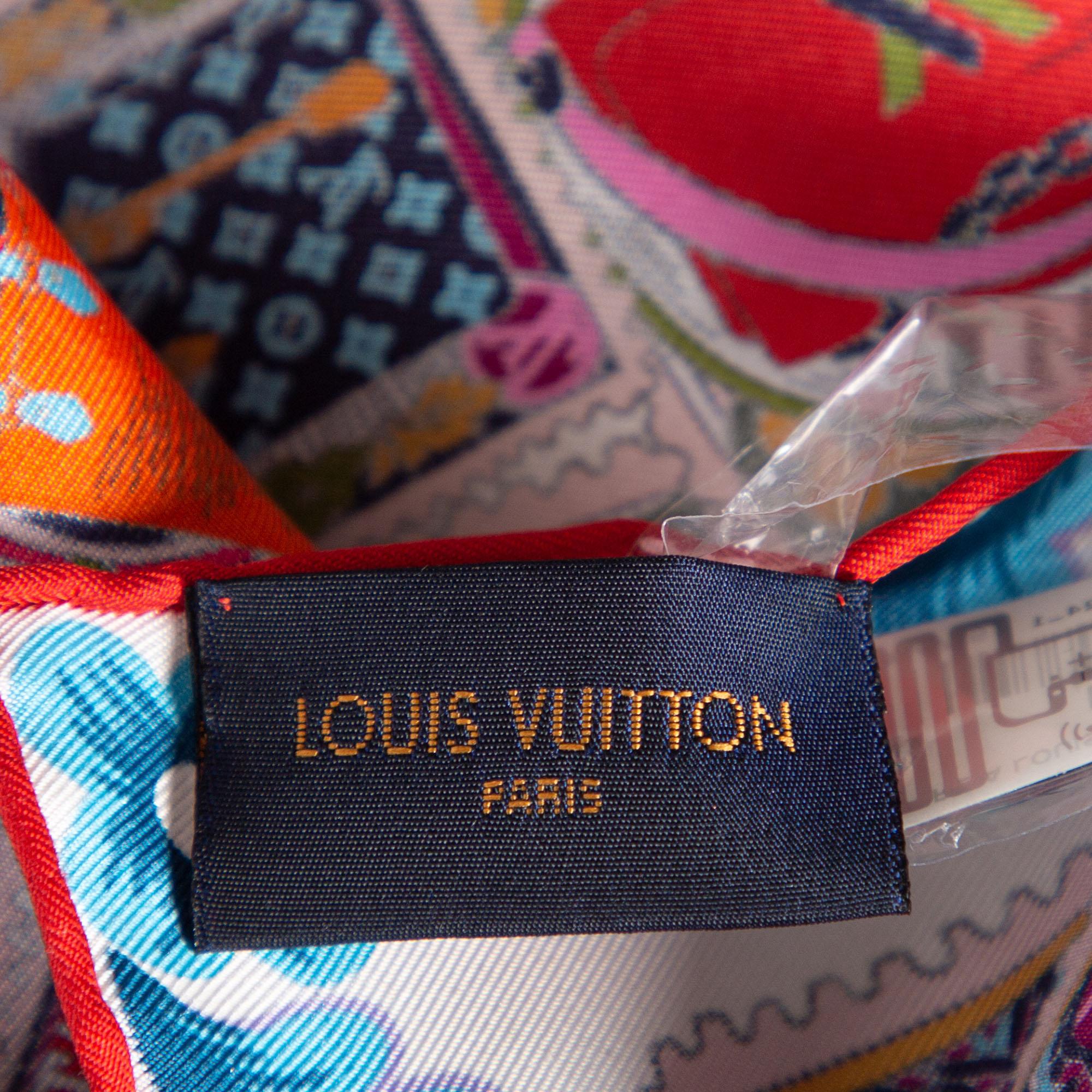 Brown Louis Vuitton Red Lettre à Louis Silk Scarf