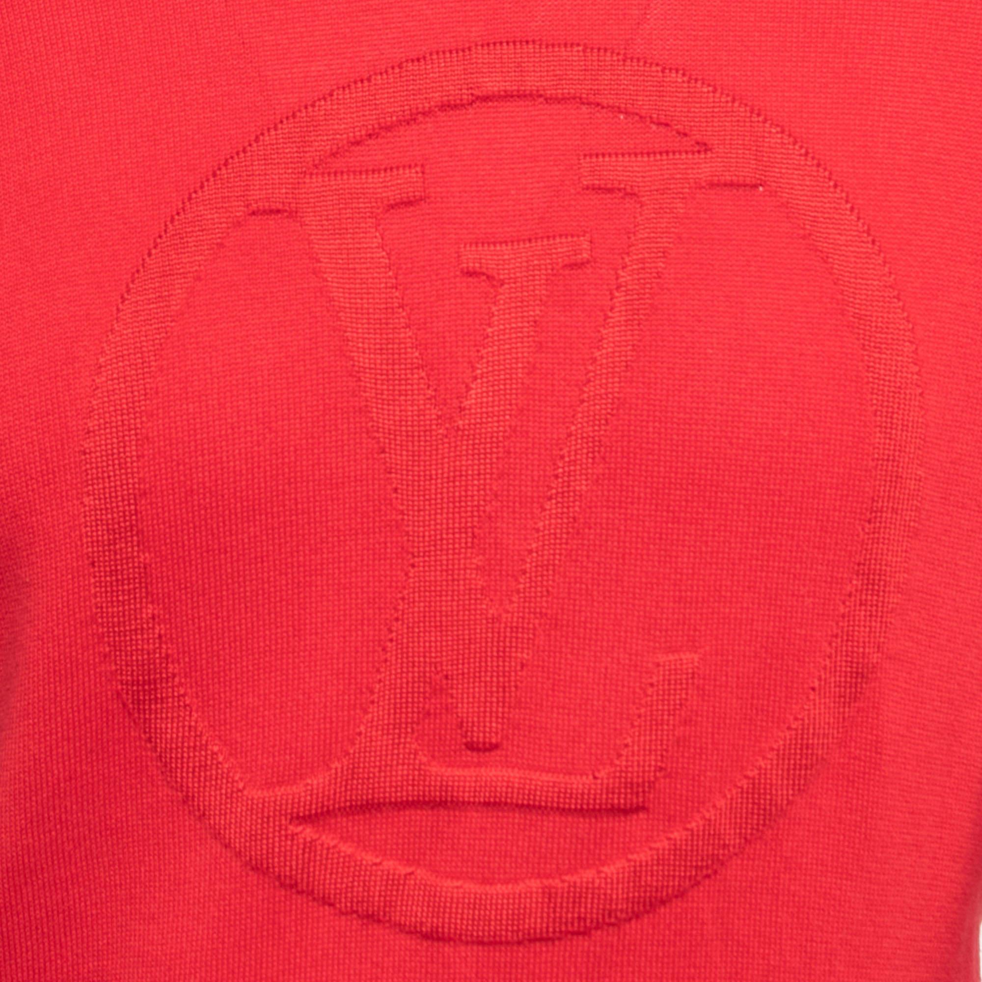 Men's Louis Vuitton Red LLouis Vuittoogo Patterned Cotton & Silk Knit Hooded Sweater M