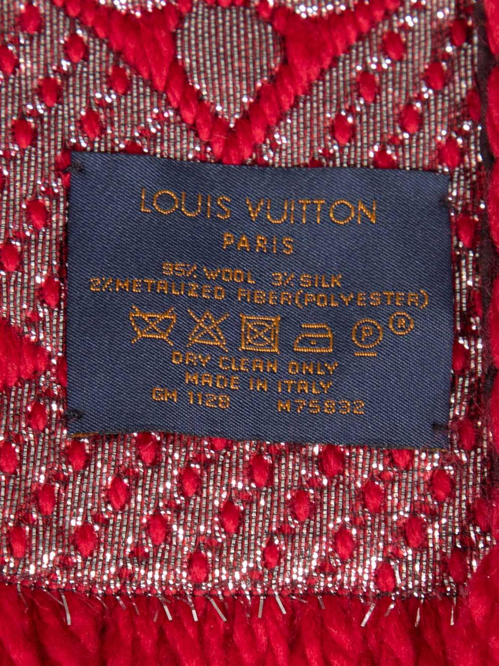 Louis Vuitton Red Logomania Wool Scarf For Sale 2