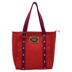 Louis Vuitton Red Magenta Canvas Antigua MM Tote Shopping Bag