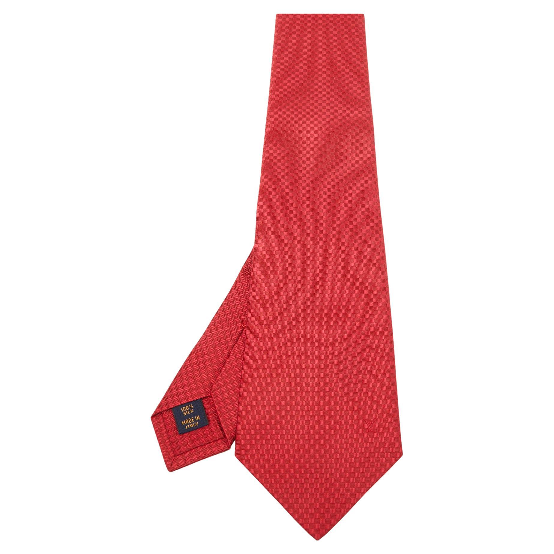  Louis Vuitton Red Micro Damier Silk Tie