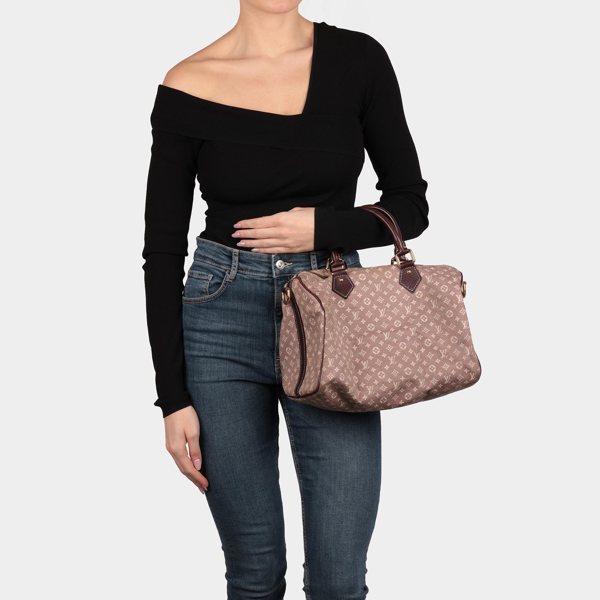 LOUIS VUITTON Red Monogram Canvas and Burgundy Calfskin Leather Mini Lin Speedy 7