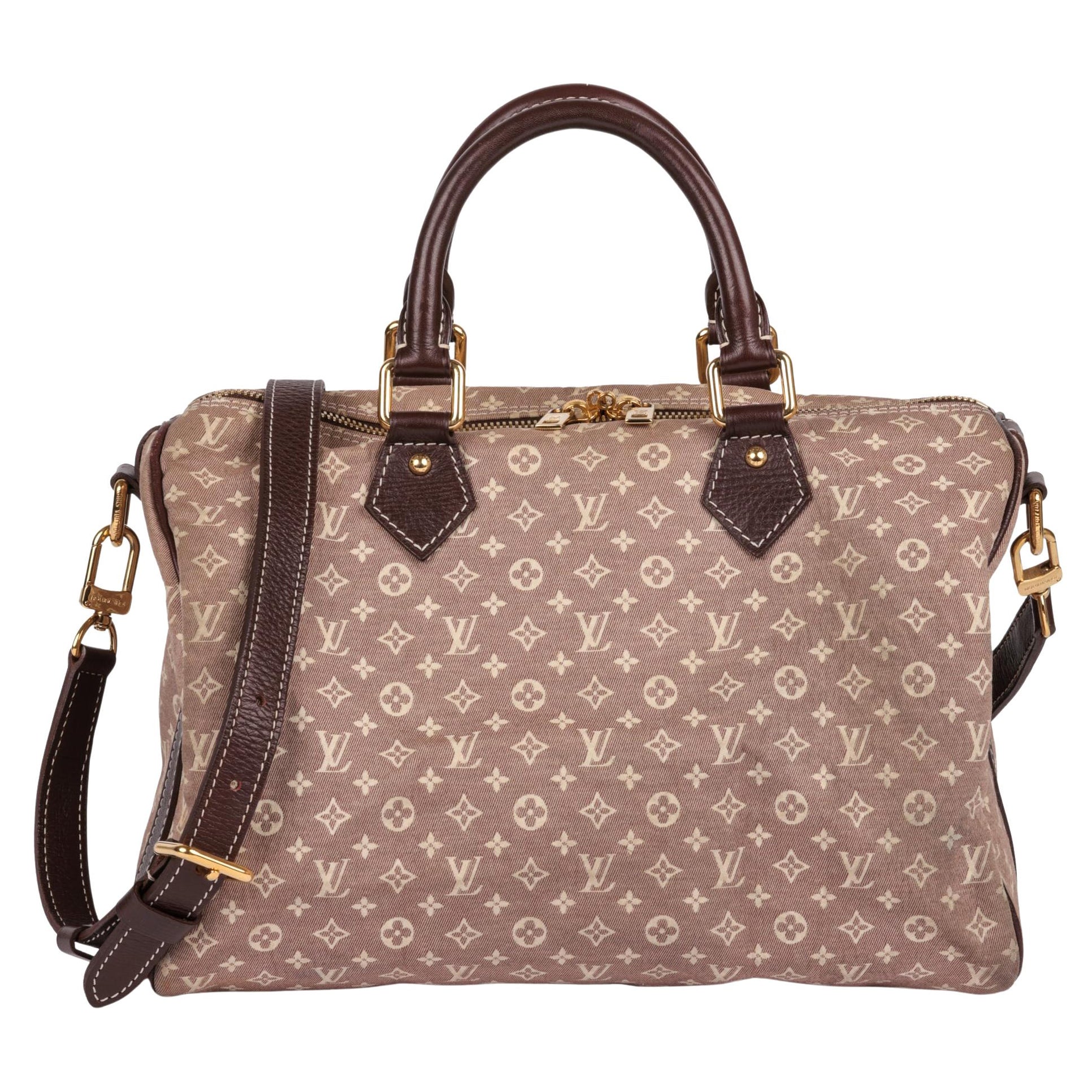 LOUIS VUITTON Red Monogram Canvas and Burgundy Calfskin Leather Mini Lin Speedy