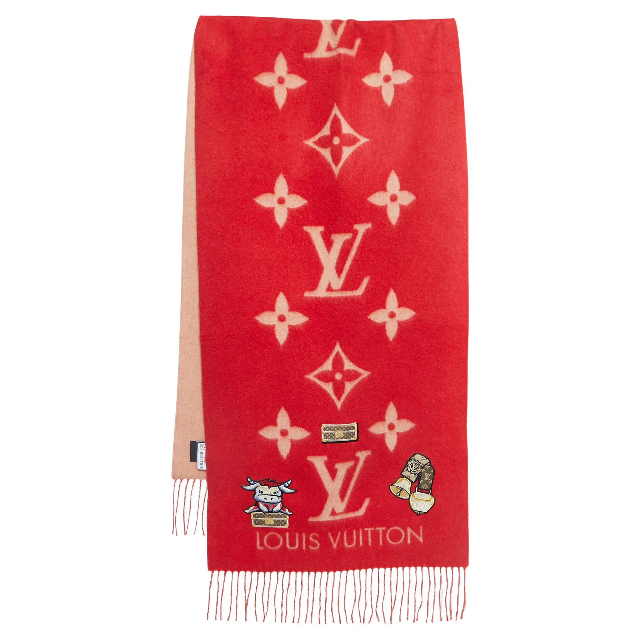 Écharpe Reykjavik Rodeo rouge en cachemire avec monogramme Louis Vuitton en vente