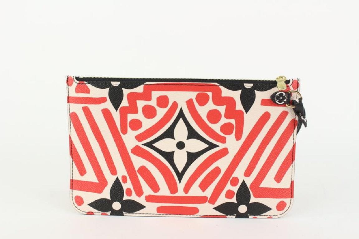Women's Louis Vuitton Red Monogram Crafty Neverfull Pochette MM or GM Wristlet 827lv7