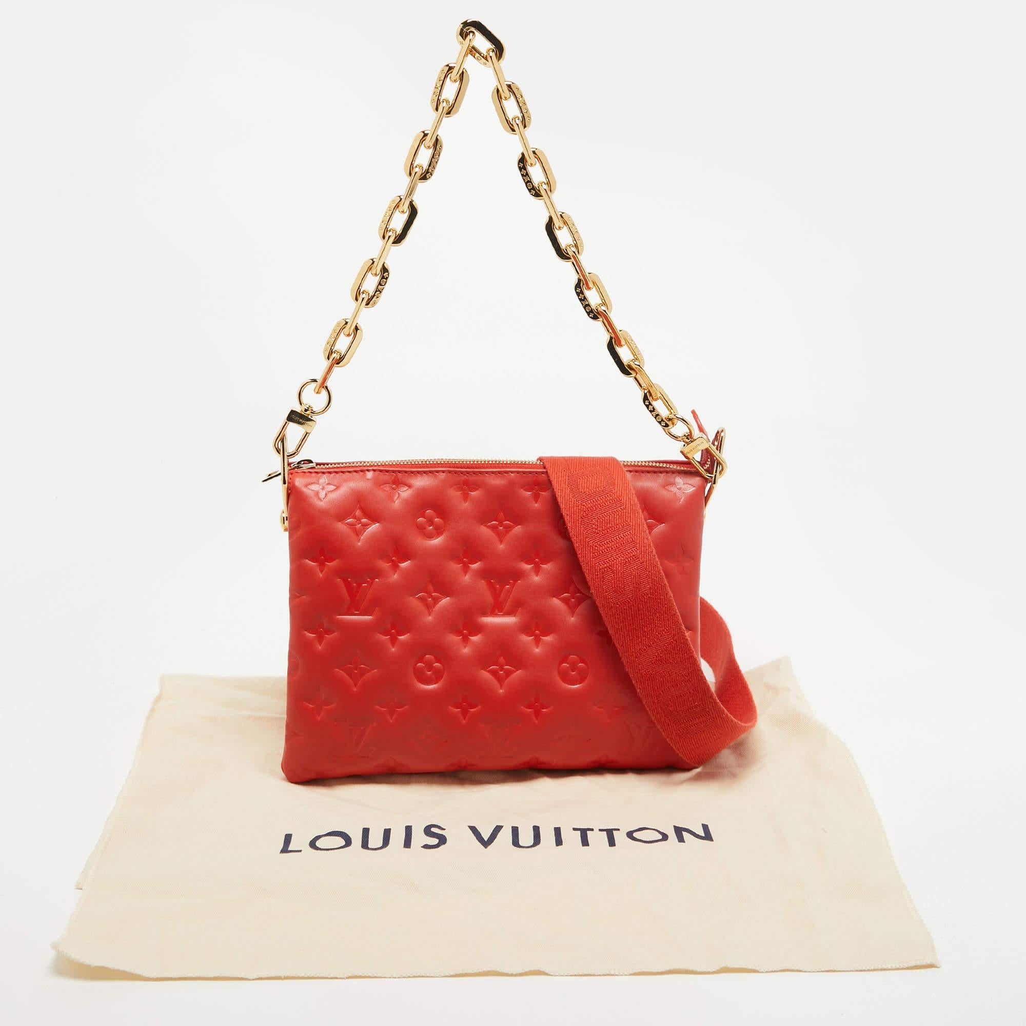 Louis Vuitton Red Monogram Embossed Leather Coussin PM Bag For Sale 8
