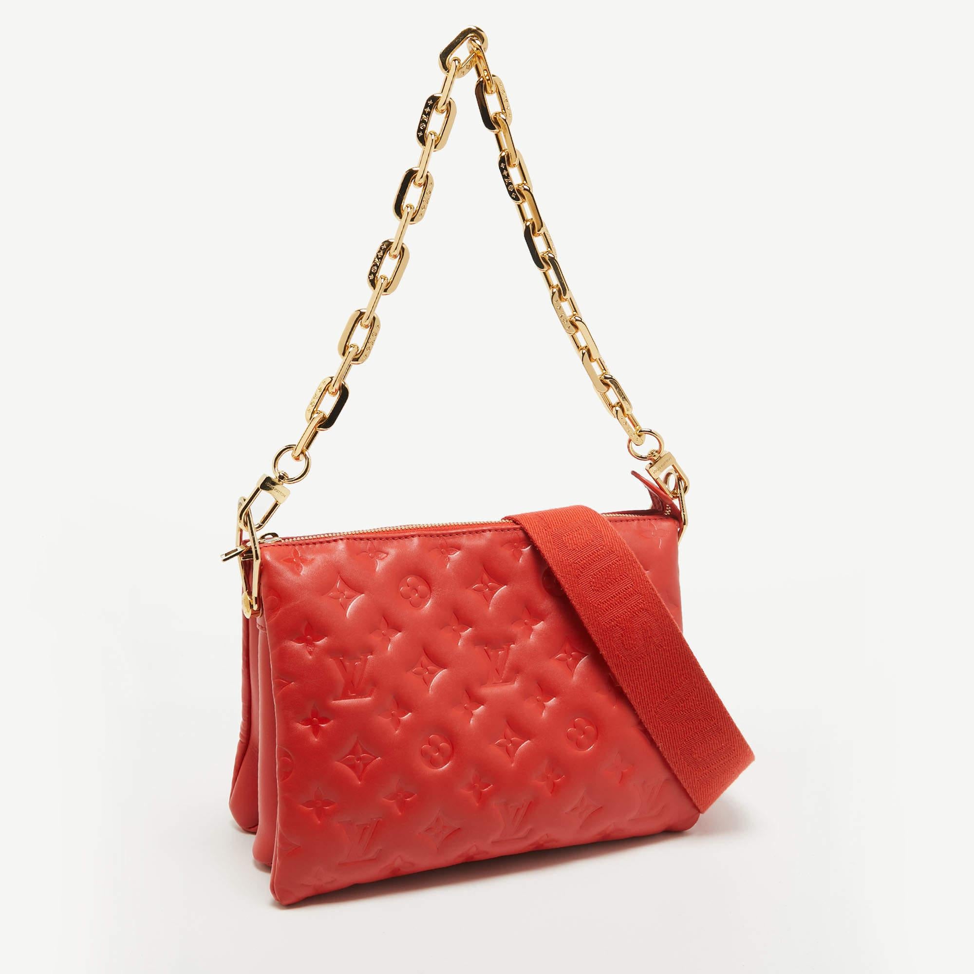 Louis Vuitton Red Monogram Embossed Leather Coussin PM Bag For Sale 9