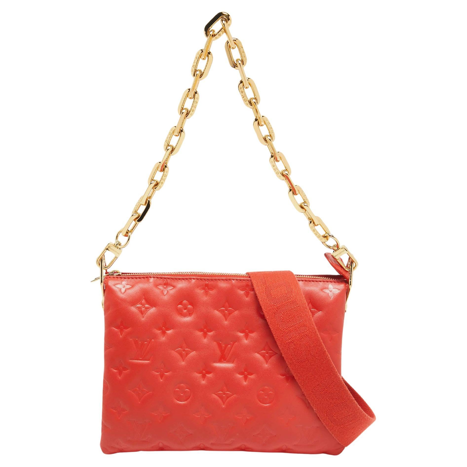 Louis Vuitton Red Monogram Embossed Leather Coussin PM Bag For Sale
