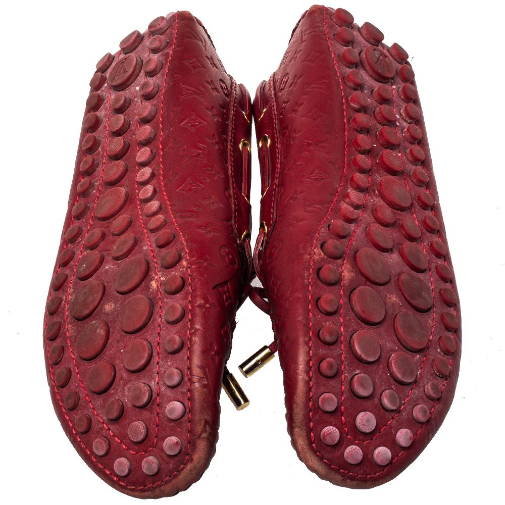 Louis Vuitton Red Monogram Leather Gloria Slip On Loafers Size 38 2