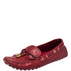 Louis Vuitton Red Monogram Leather Gloria Slip On Loafers Size 38