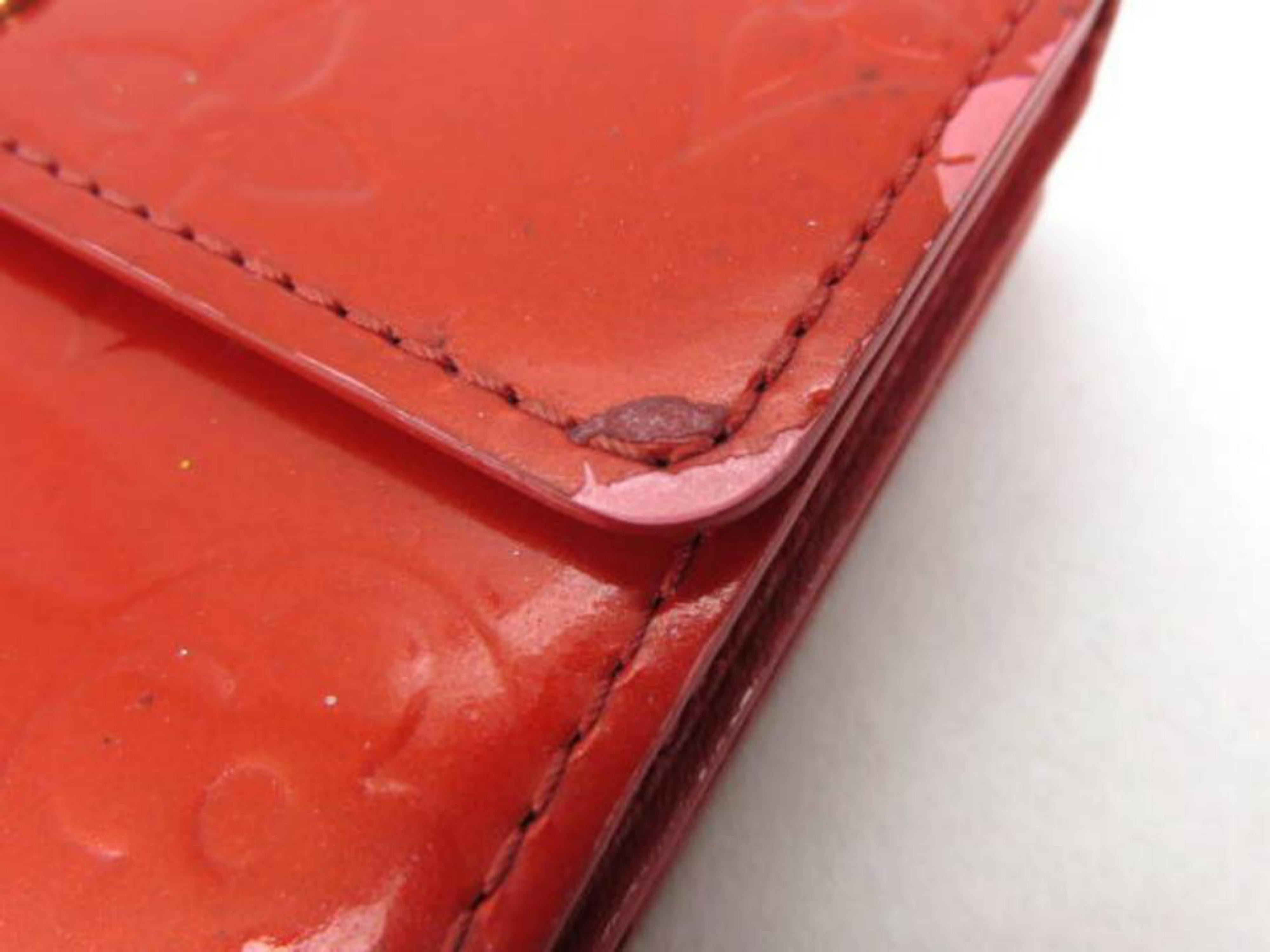 Louis Vuitton Red Monogram Vernis Card Case 226250 Wallet For Sale 3