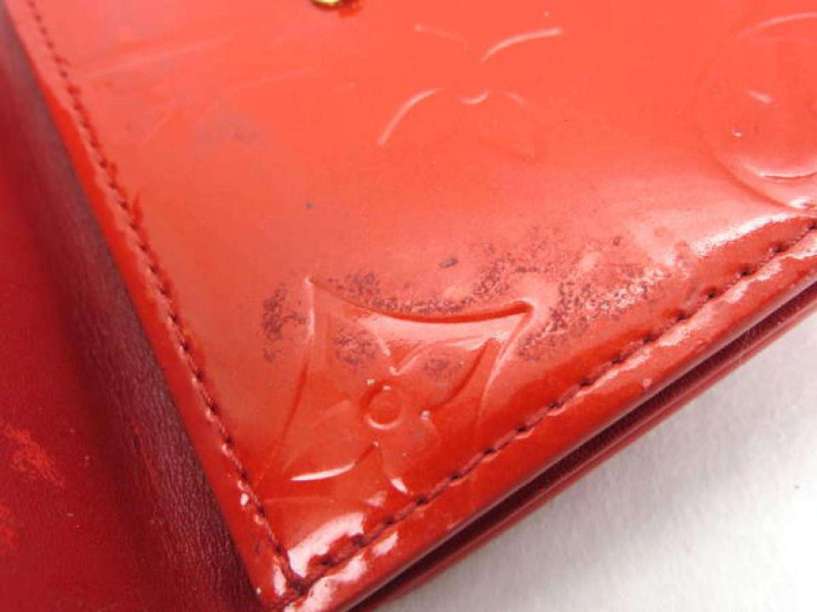 Louis Vuitton Red Monogram Vernis Card Case 226250 Wallet For Sale 5