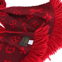 Louis Vuitton Red Monogram Wool Logomania Fringe Scarf