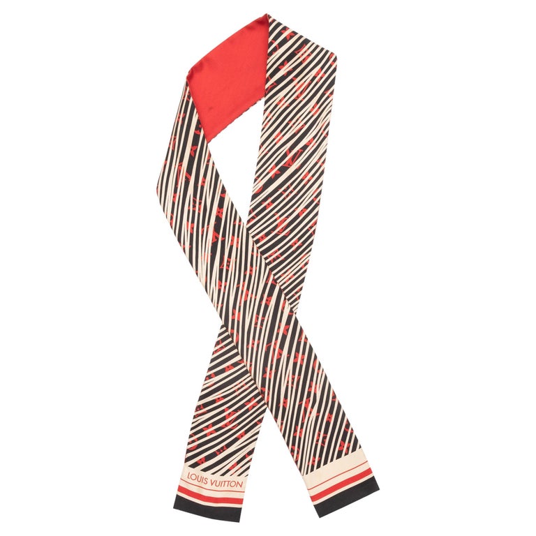 Louis Vuitton Red and Multicolor Logo Print Silk Skinny Scarf For Sale at  1stDibs
