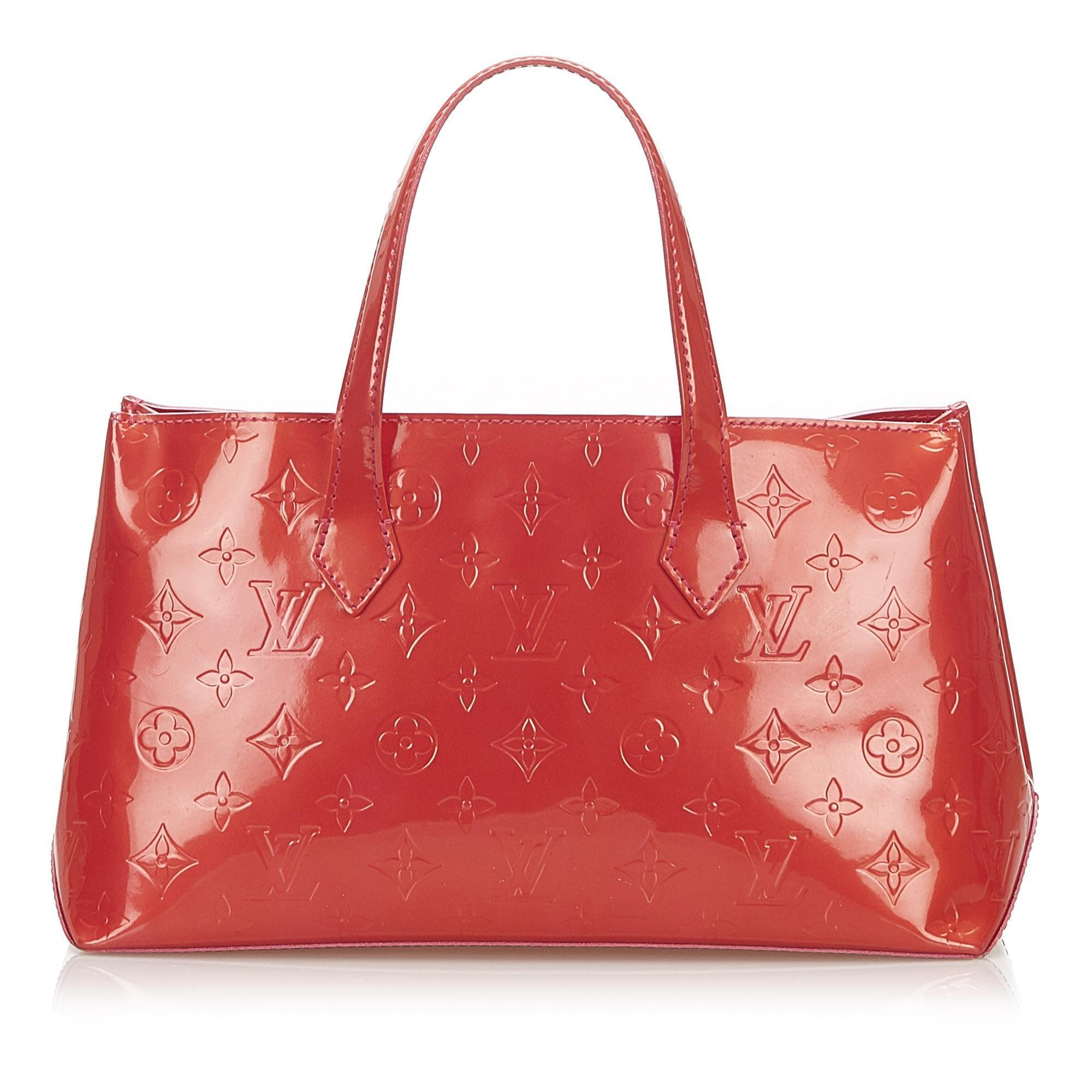 Orange Sac en cuir verni rouge Louis Vuitton en vente