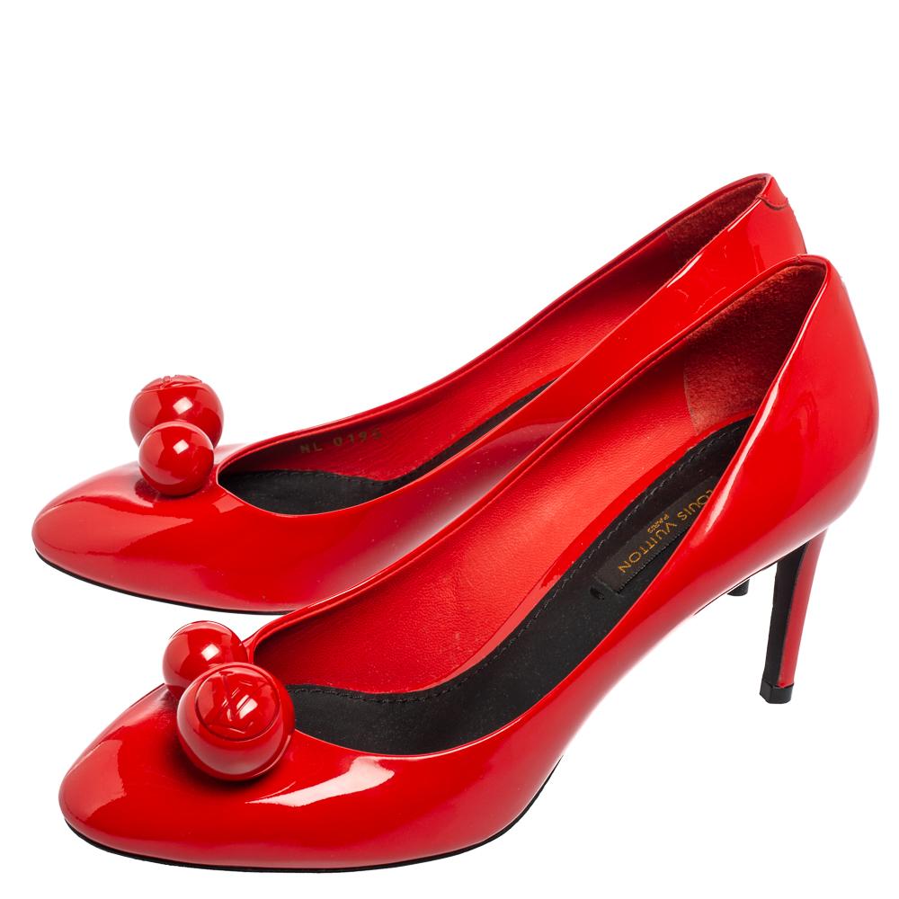 Women's Louis Vuitton Red Patent Leather Ball Pointed Toe Pumps 36