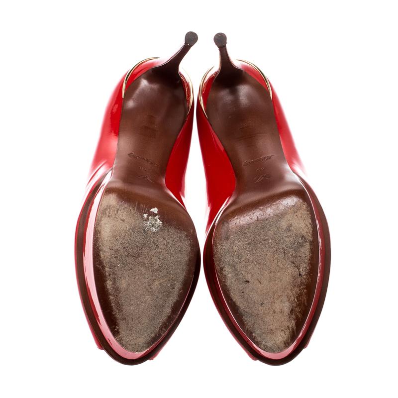 Women's Louis Vuitton Red Patent Leather Eyeline Peep Toe Platform Pumps Size 40