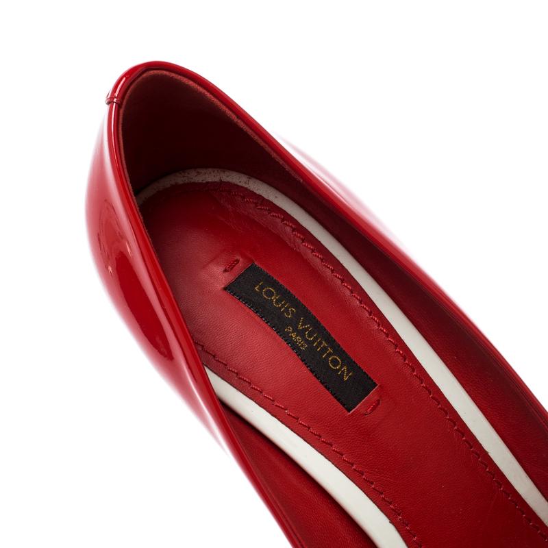 Louis Vuitton Red Patent Leather Eyeline Peep Toe Platform Pumps Size 40 3