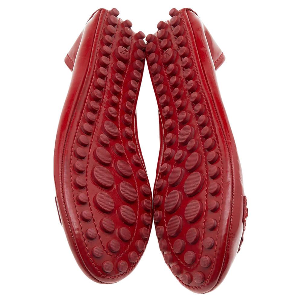 Brown Louis Vuitton Red Patent Leather Oxford Ballet Flats Size 38