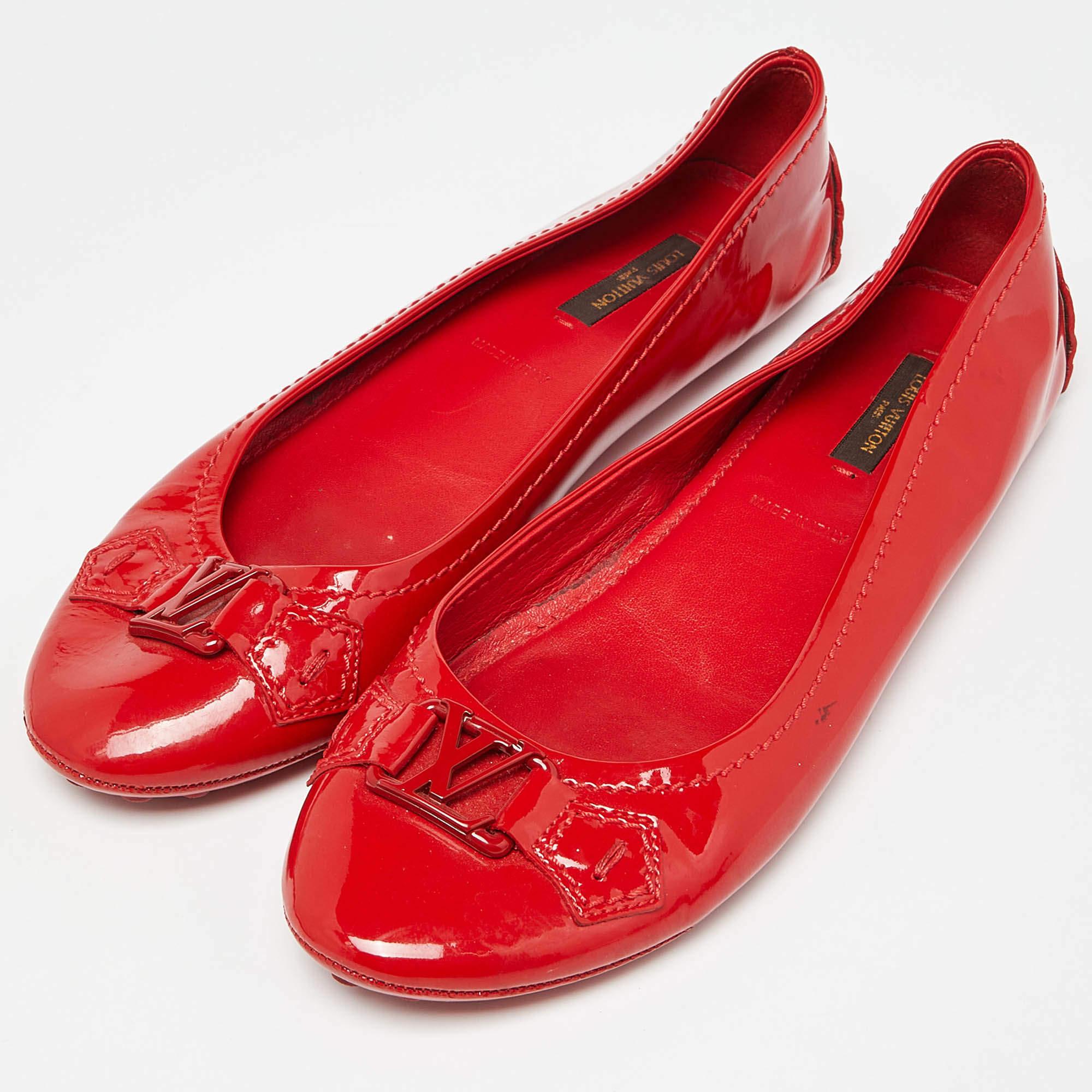 Louis Vuitton Red Patent Leather Oxford Ballet Flats Size 38 For Sale 1