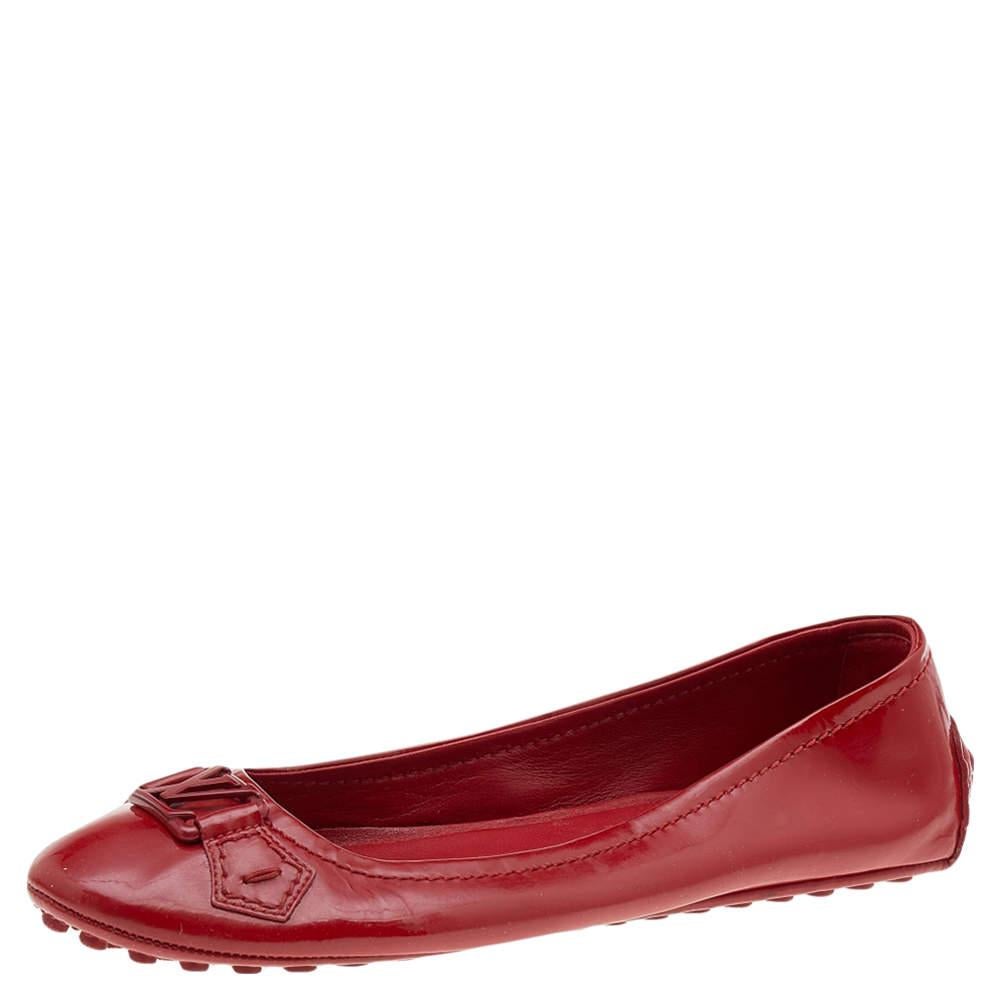 Louis Vuitton Red Patent Leather Oxford Ballet Flats Size 38 For Sale 2