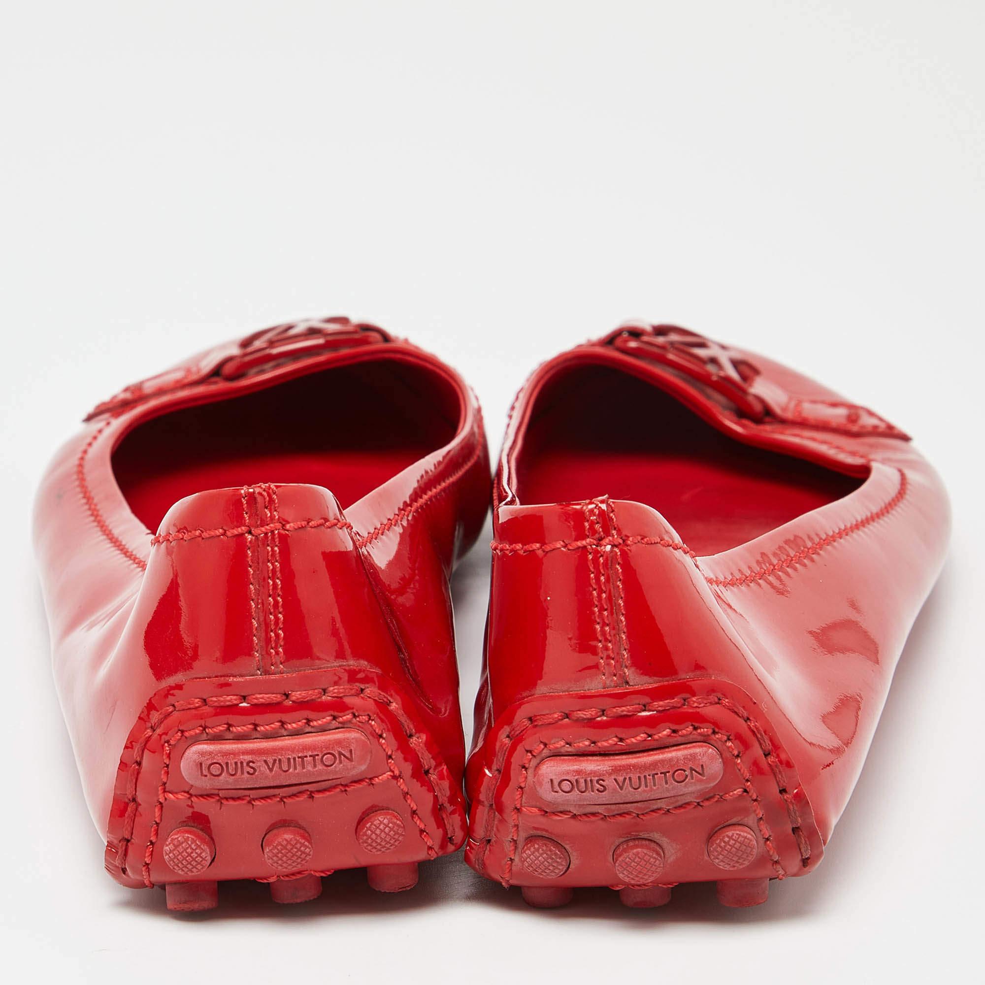Louis Vuitton Red Patent Leather Oxford Ballet Flats Size 38 For Sale 3