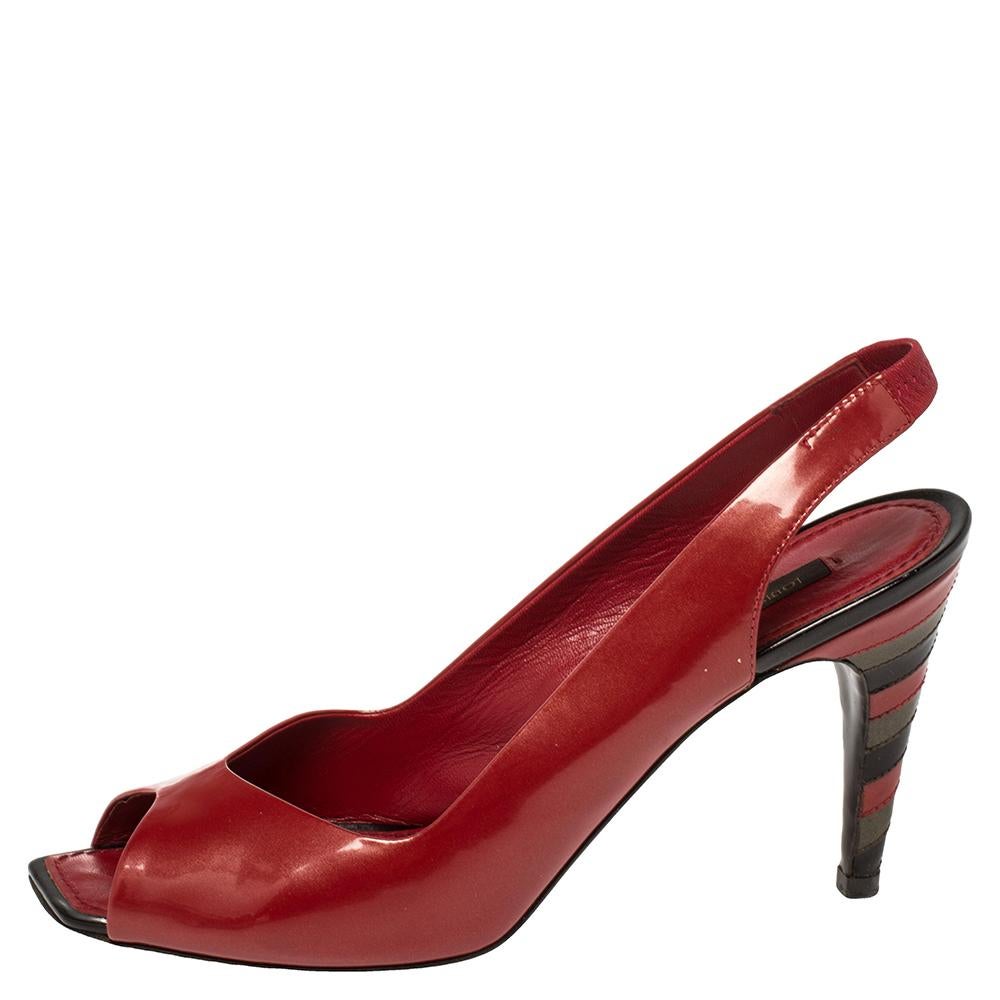Women's Louis Vuitton Red Patent Leather Peep Toe Sandals Size 39 For Sale