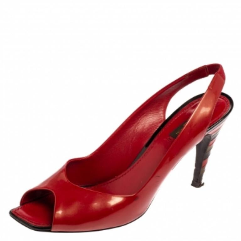 Add a pop of color and fun to your attire by donning these pretty sandals. These sandals from the House of Louis Vuitton are crafted using red patent leather on the exterior, granting them a bold, classy appearance. In addition, they display