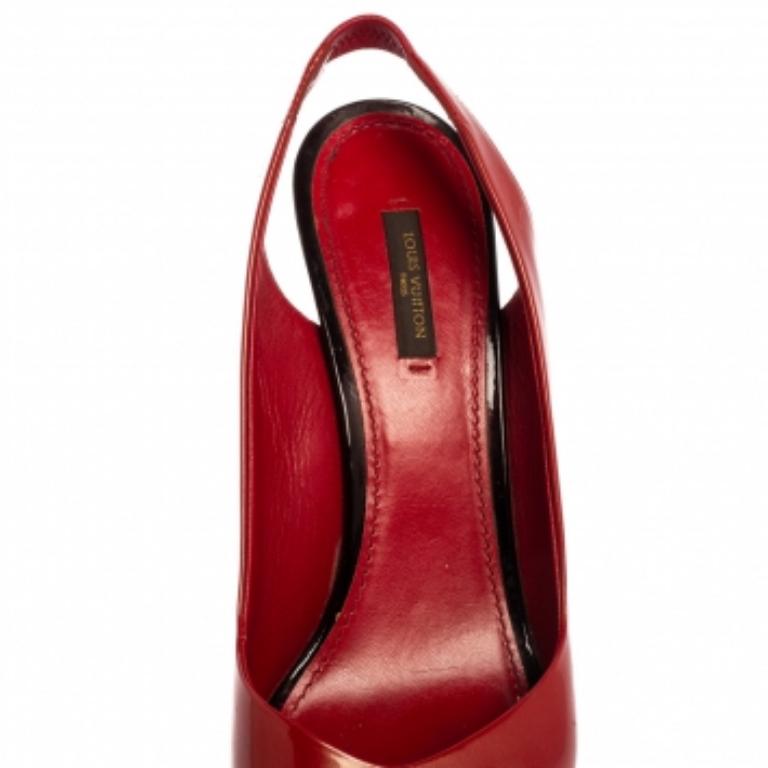 Women's Louis Vuitton Red Patent Leather Peep Toe Sandals Size 40.5