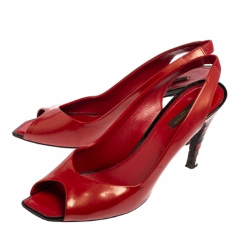 Louis Vuitton Red Patent Leather Peep Toe Sandals Size 40.5 2
