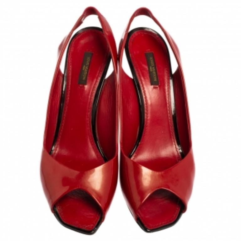 Louis Vuitton Red Patent Leather Peep Toe Sandals Size 40.5 3
