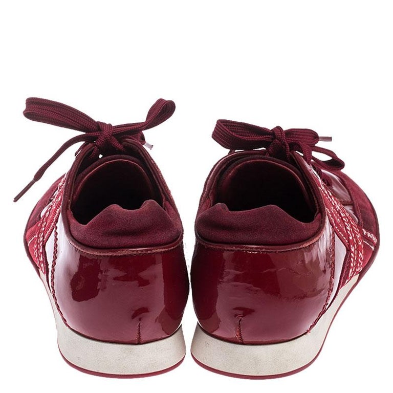 Louis Vuitton Red Patent Leather, Suede And Fabric Logo Sneakers Size 37  For Sale at 1stDibs