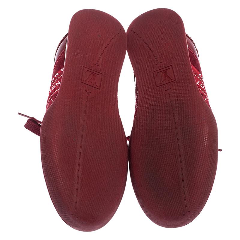 Louis Vuitton Red Patent Leather, Suede And Fabric Logo Sneakers Size 37 In Good Condition For Sale In Dubai, Al Qouz 2
