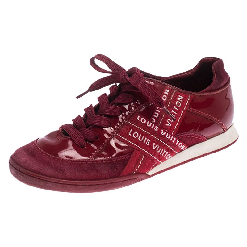 Louis Vuitton Red Suede Leather And Fabric Run Away Sneakers Size