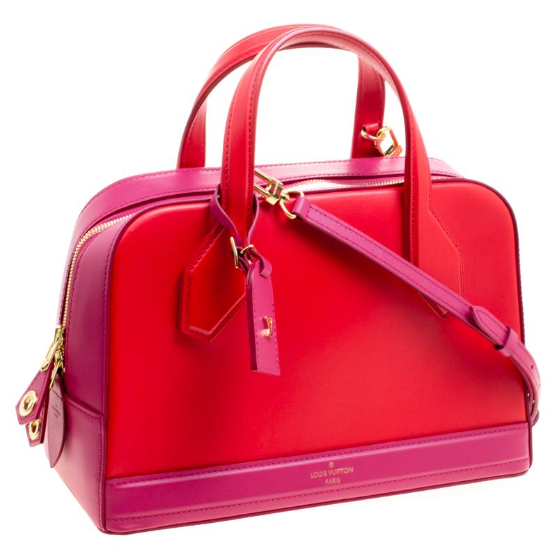 Louis Vuitton Red/Pink Leather Dora PM Bag In Good Condition In Dubai, Al Qouz 2