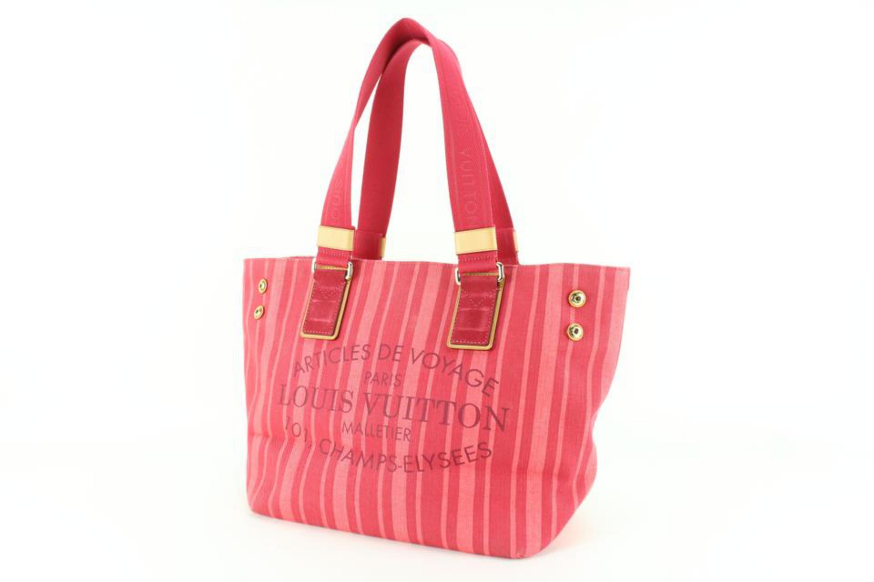 Louis Vuitton Red Pink Striped Denim Articles De Voyage Soleil Cabas PM 84lz817s 5