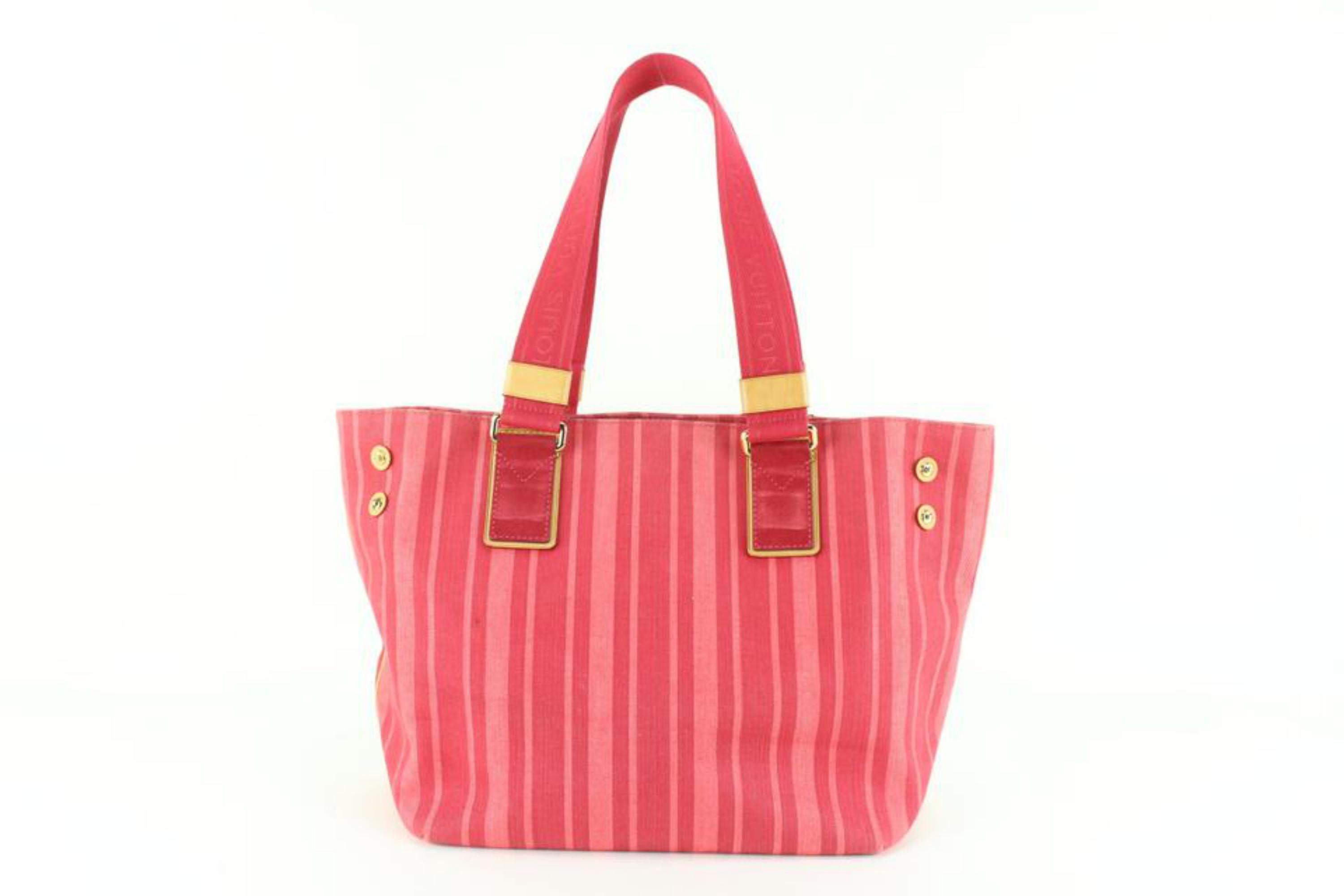 Women's Louis Vuitton Red Pink Striped Denim Articles De Voyage Soleil Cabas PM 84lz817s